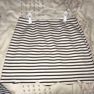 Navy and white striped scalloped mini skirt